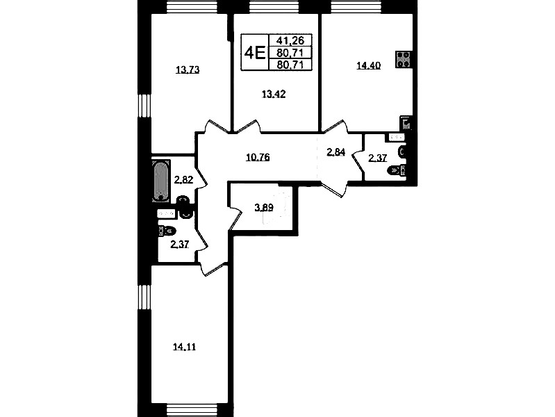 3-комнатная квартира 80.71 м², 6/8 эт., ЖК «Живи! В Рыбацком»